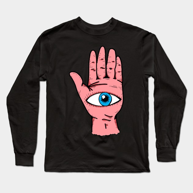 Eye In Hand Magic Symbols Hamsa Evil Eye Long Sleeve T-Shirt by Foxxy Merch